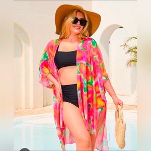 Vibrant Multicolor Kimono Cover-Up